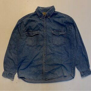 Men’s Vintage Denim Button Up Shirt 100% Cotton Made in British Hong Kong